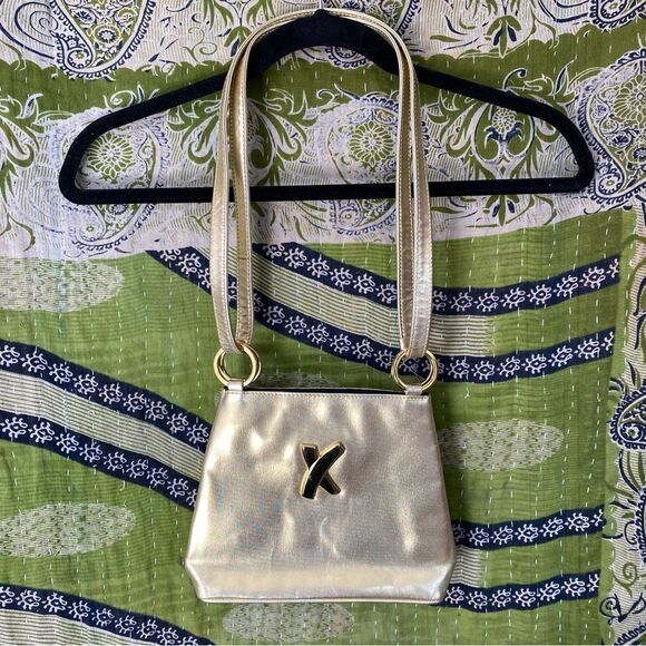 Vintage 80's Paloma Picasso Gold Leather Crossbody Purse One Size - Picture 1 of 13
